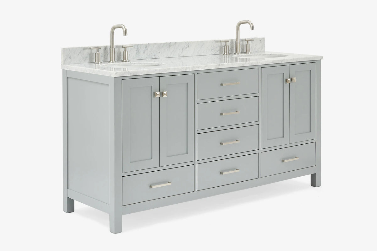 Ariel cambridge (66"&67") in double oval sink bathroom vanity with marble countertop (0.75" & 1.5").