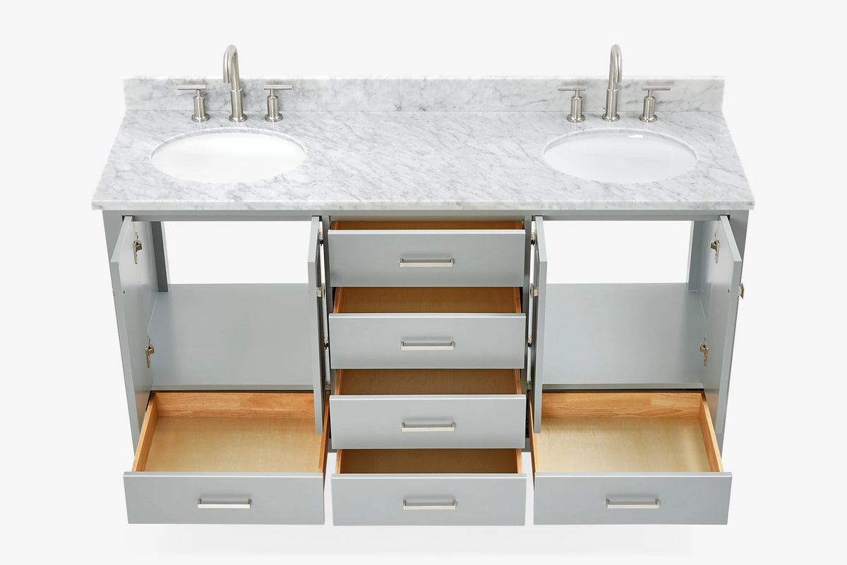 Ariel cambridge (66"&67") in double oval sink bathroom vanity with marble countertop (0.75" & 1.5").