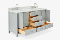 Ariel cambridge (66"&67") in double oval sink bathroom vanity with marble countertop (0.75" & 1.5").