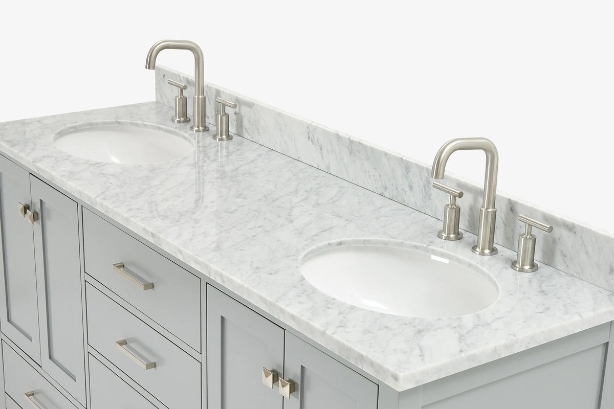 Ariel cambridge (66"&67") in double oval sink bathroom vanity with marble countertop (0.75" & 1.5").