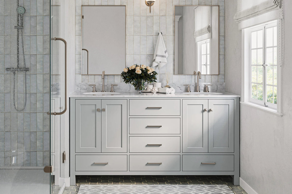 Ariel cambridge (66"&67") in double oval sink bathroom vanity with marble countertop (0.75" & 1.5").