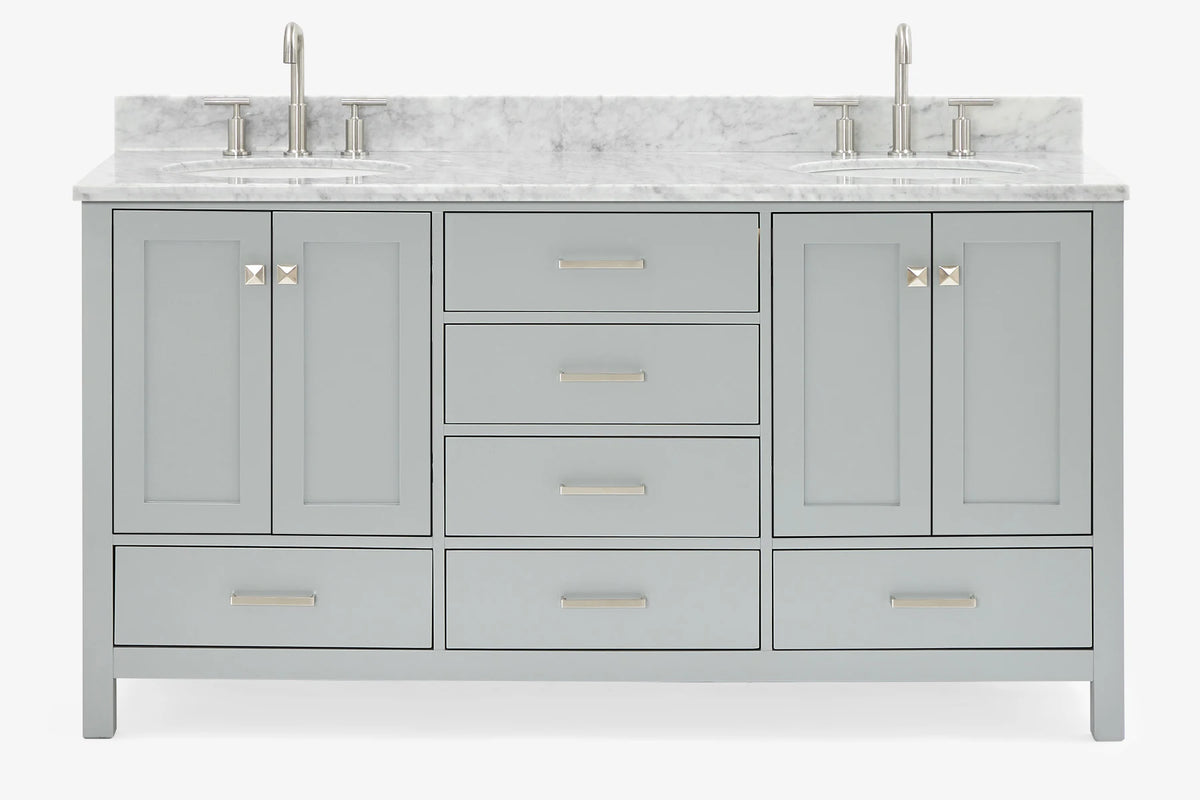 Ariel cambridge (66"&67") in double oval sink bathroom vanity with marble countertop (0.75" & 1.5").