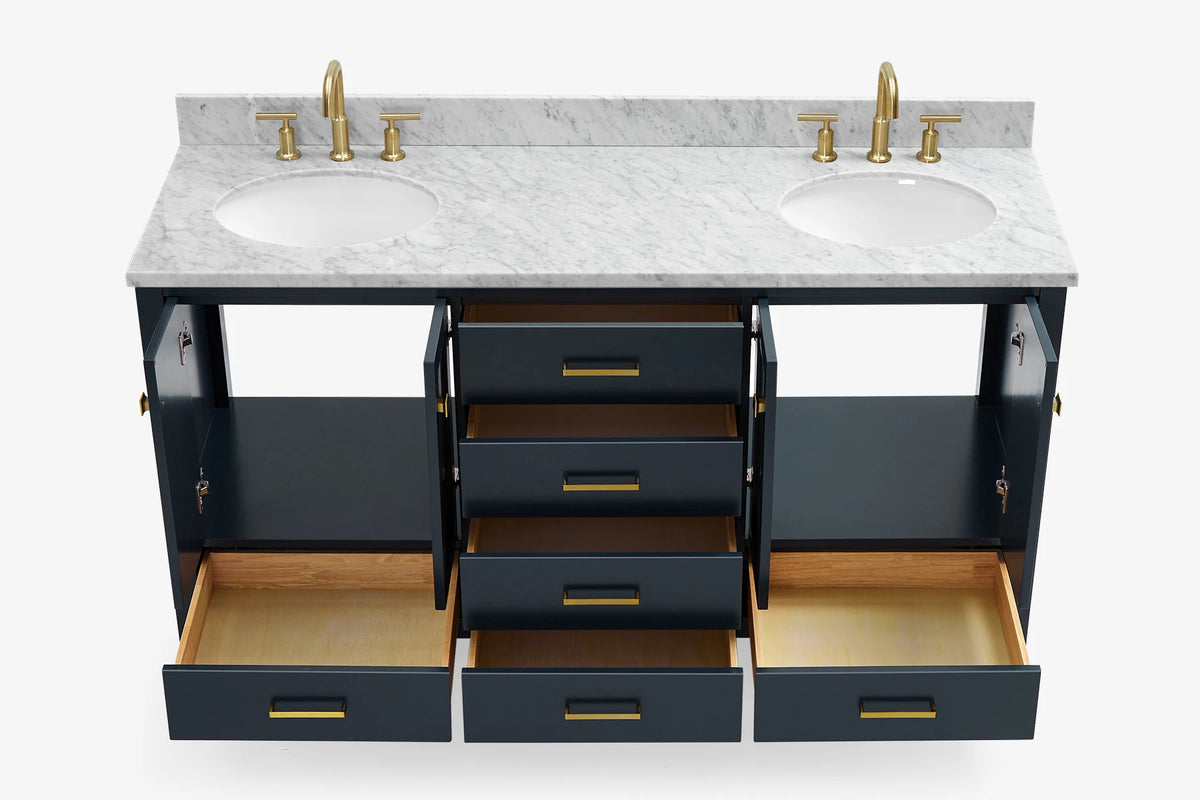 Ariel cambridge (66"&67") in double oval sink bathroom vanity with marble countertop (0.75" & 1.5").