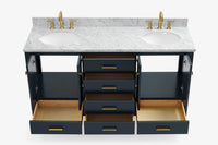 Ariel cambridge (66"&67") in double oval sink bathroom vanity with marble countertop (0.75" & 1.5").