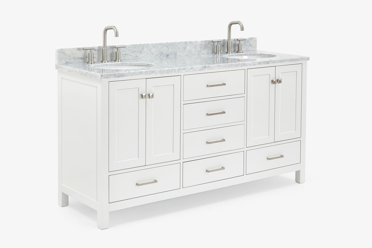Ariel cambridge (66"&67") in double oval sink bathroom vanity with marble countertop (0.75" & 1.5").