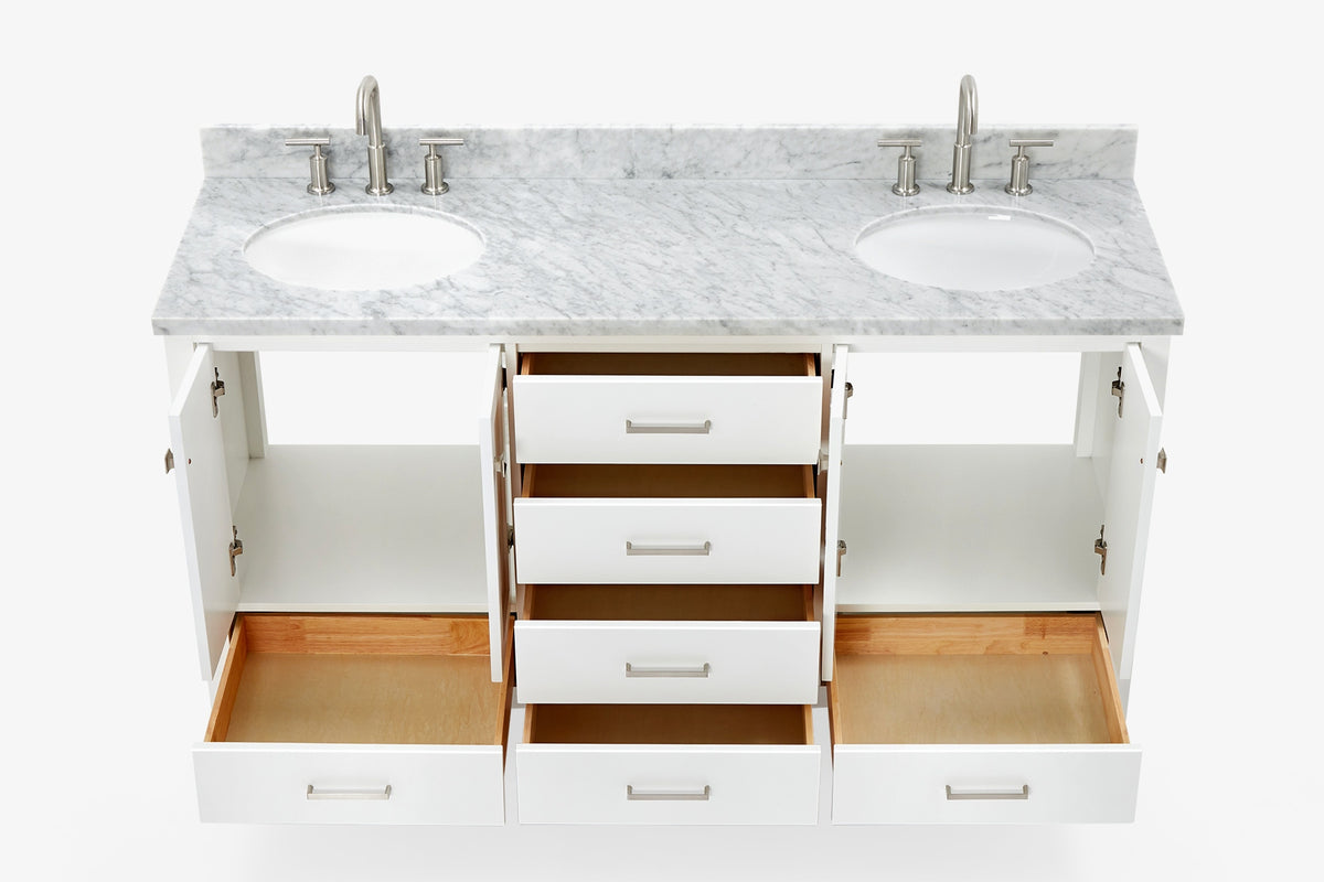 Ariel cambridge (66"&67") in double oval sink bathroom vanity with marble countertop (0.75" & 1.5").
