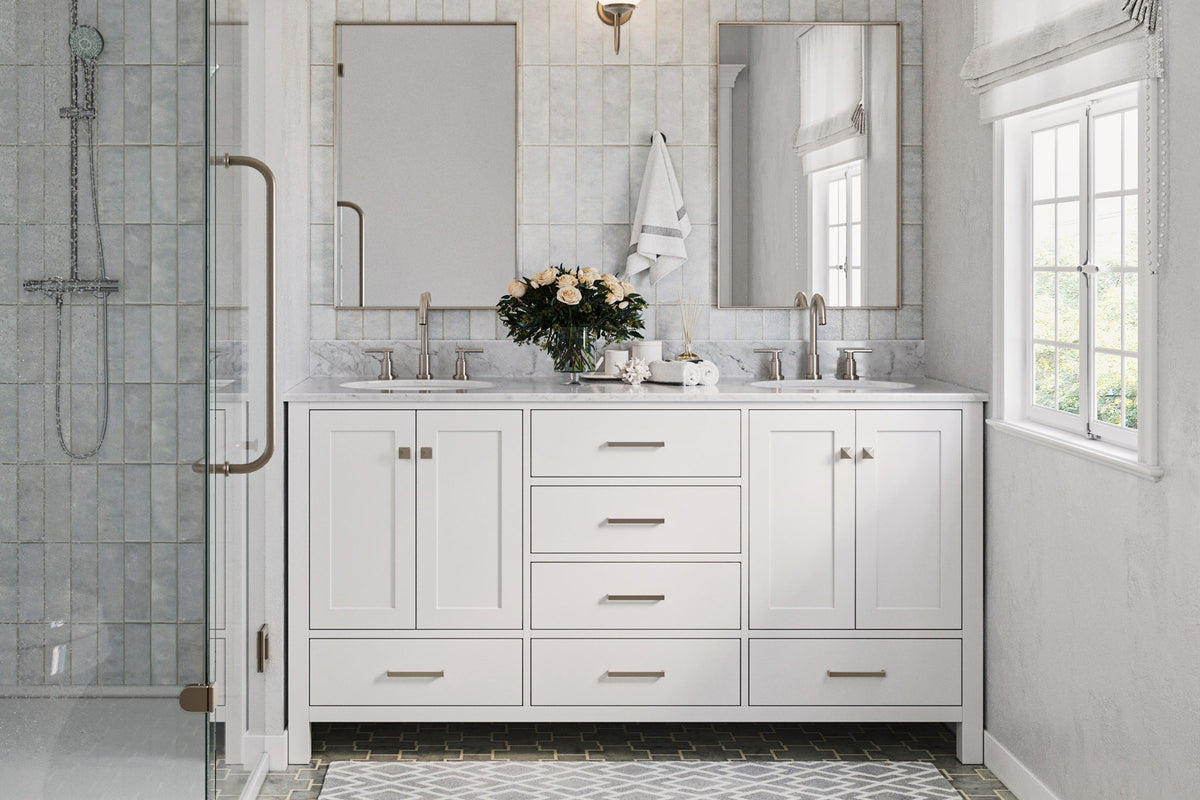 Ariel cambridge (66"&67") in double oval sink bathroom vanity with marble countertop (0.75" & 1.5").