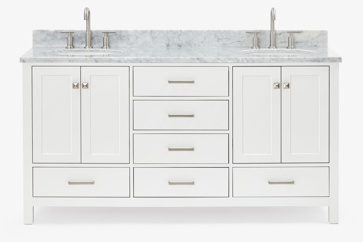 Ariel cambridge (66"&67") in double oval sink bathroom vanity with marble countertop (0.75" & 1.5").
