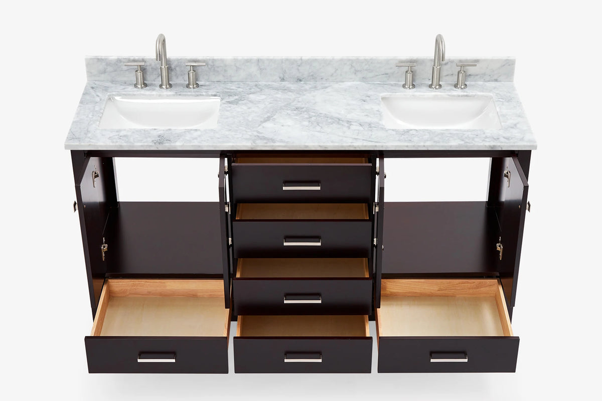 Ariel cambridge 66-67 inch double rectangle sink vanity with  marble countertop with (0.75,1.5)in edge