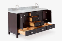 Ariel cambridge 66-67 inch double rectangle sink vanity with  marble countertop with (0.75,1.5)in edge