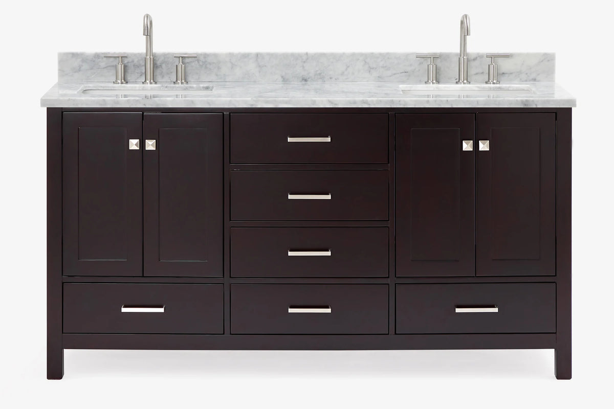 Ariel cambridge 66-67 inch double rectangle sink vanity with  marble countertop with (0.75,1.5)in edge