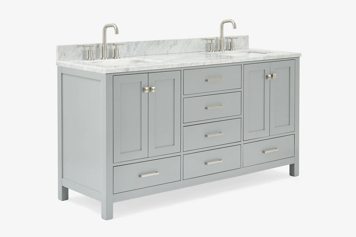 Ariel cambridge 66-67 inch double rectangle sink vanity with  marble countertop with (0.75,1.5)in edge