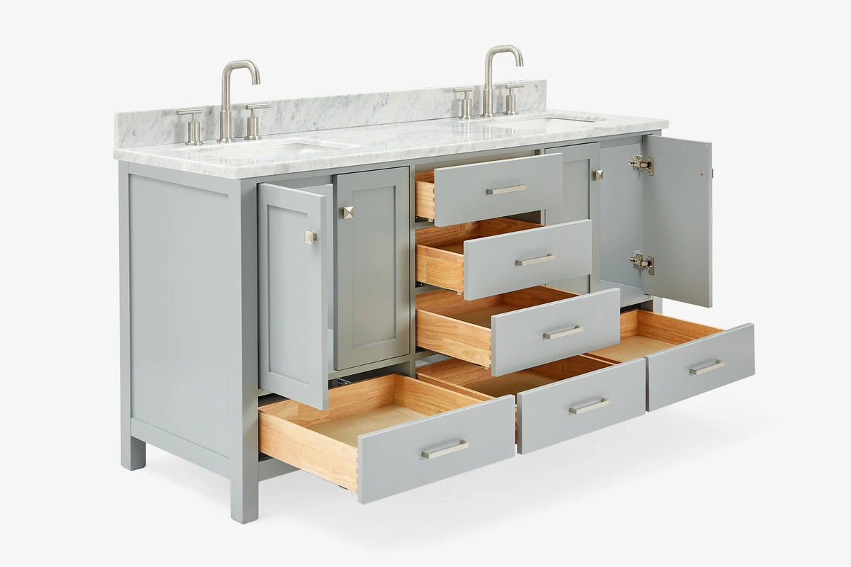 Ariel cambridge 66-67 inch double rectangle sink vanity with  marble countertop with (0.75,1.5)in edge