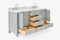 Ariel cambridge 66-67 inch double rectangle sink vanity with  marble countertop with (0.75,1.5)in edge