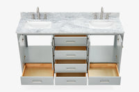 Ariel cambridge 66-67 inch double rectangle sink vanity with  marble countertop with (0.75,1.5)in edge
