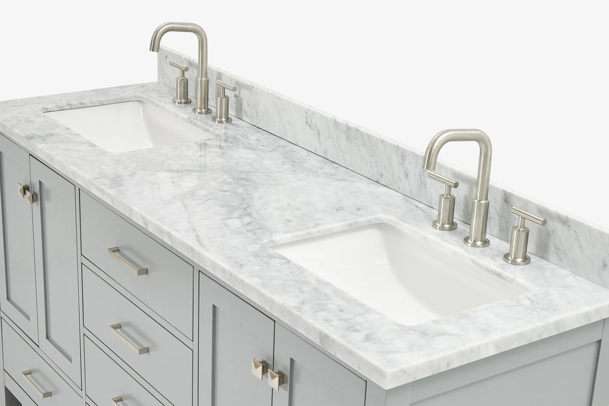 Ariel cambridge 66-67 inch double rectangle sink vanity with  marble countertop with (0.75,1.5)in edge