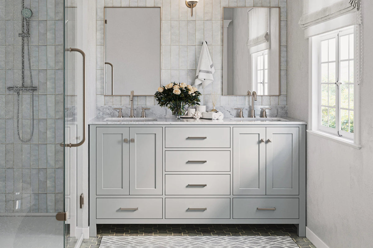 Ariel cambridge 66-67 inch double rectangle sink vanity with  marble countertop with (0.75,1.5)in edge
