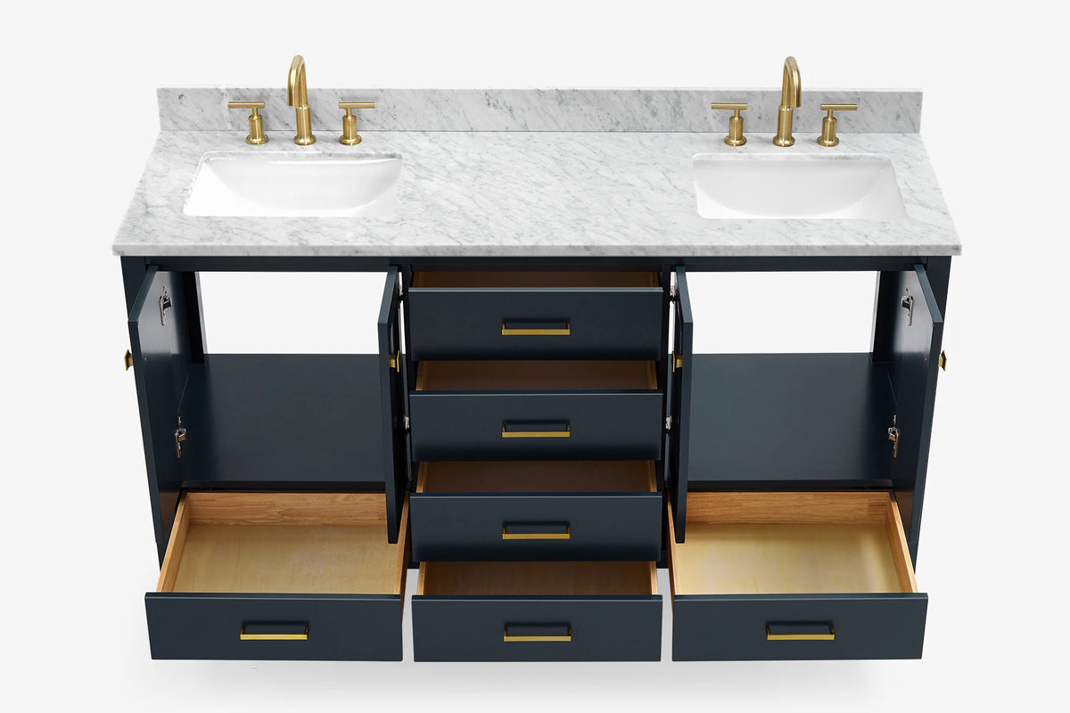 Ariel cambridge 66-67 inch double rectangle sink vanity with  marble countertop with (0.75,1.5)in edge
