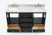 Ariel cambridge 66-67 inch double rectangle sink vanity with  marble countertop with (0.75,1.5)in edge