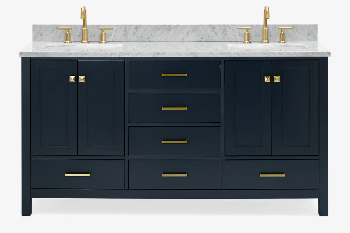 Ariel cambridge 66-67 inch double rectangle sink vanity with  marble countertop with (0.75,1.5)in edge