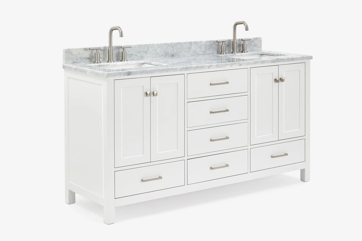 Ariel cambridge 66-67 inch double rectangle sink vanity with  marble countertop with (0.75,1.5)in edge