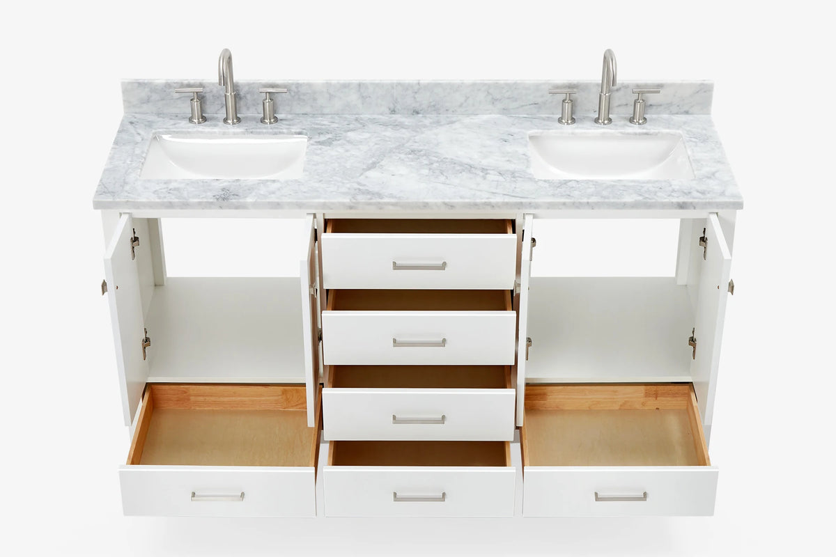 Ariel cambridge 66-67 inch double rectangle sink vanity with  marble countertop with (0.75,1.5)in edge
