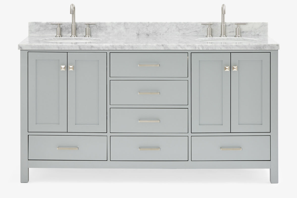 Ariel cambridge (66"&67") in double oval sink bathroom vanity with marble countertop (0.75" & 1.5").