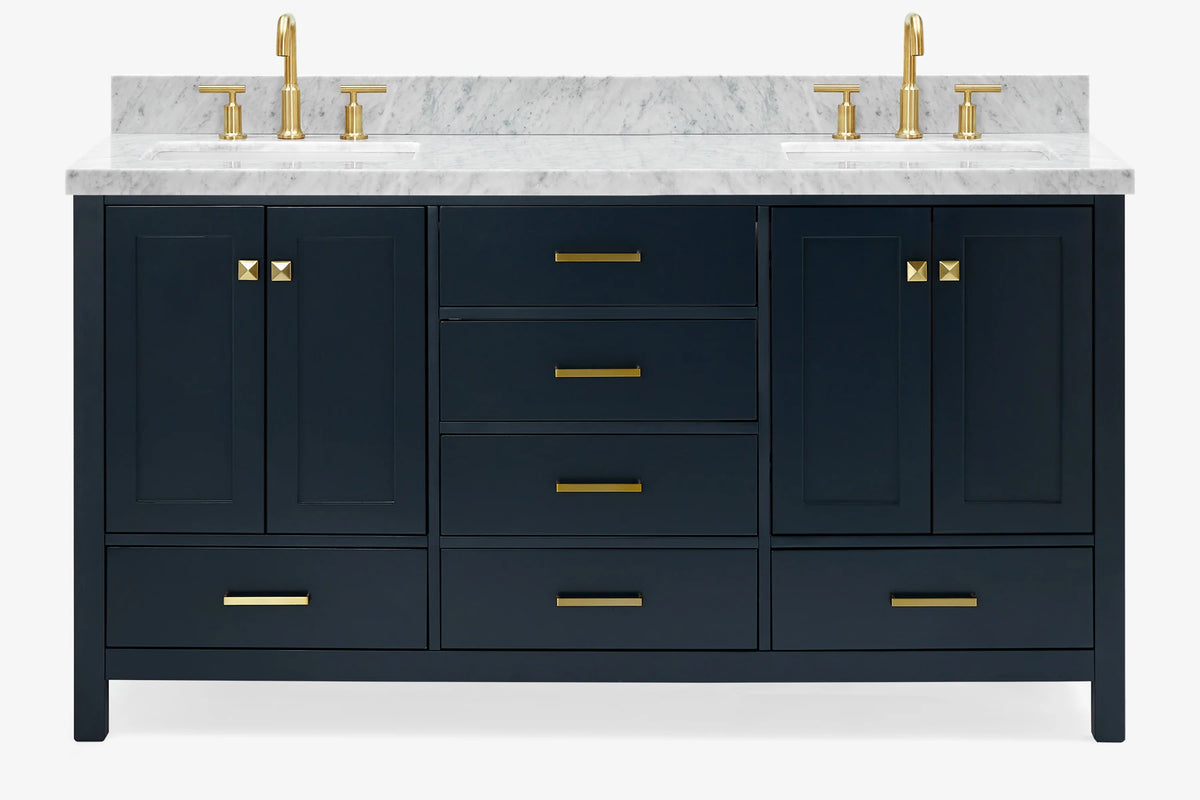 Ariel cambridge 66-67 inch double rectangle sink vanity with  marble countertop with (0.75,1.5)in edge