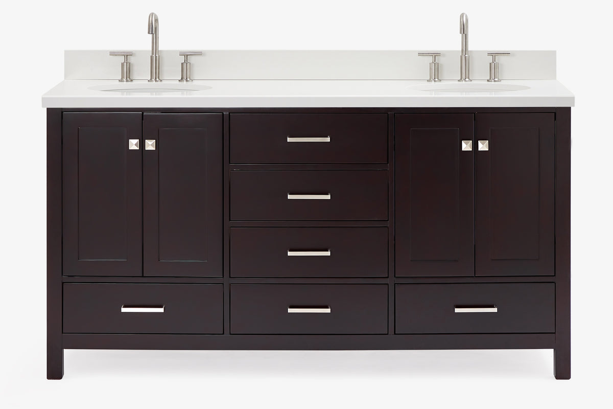 Ariel cambridge (66"&67") in double oval sink bathroom vanity with marble countertop (0.75" & 1.5").