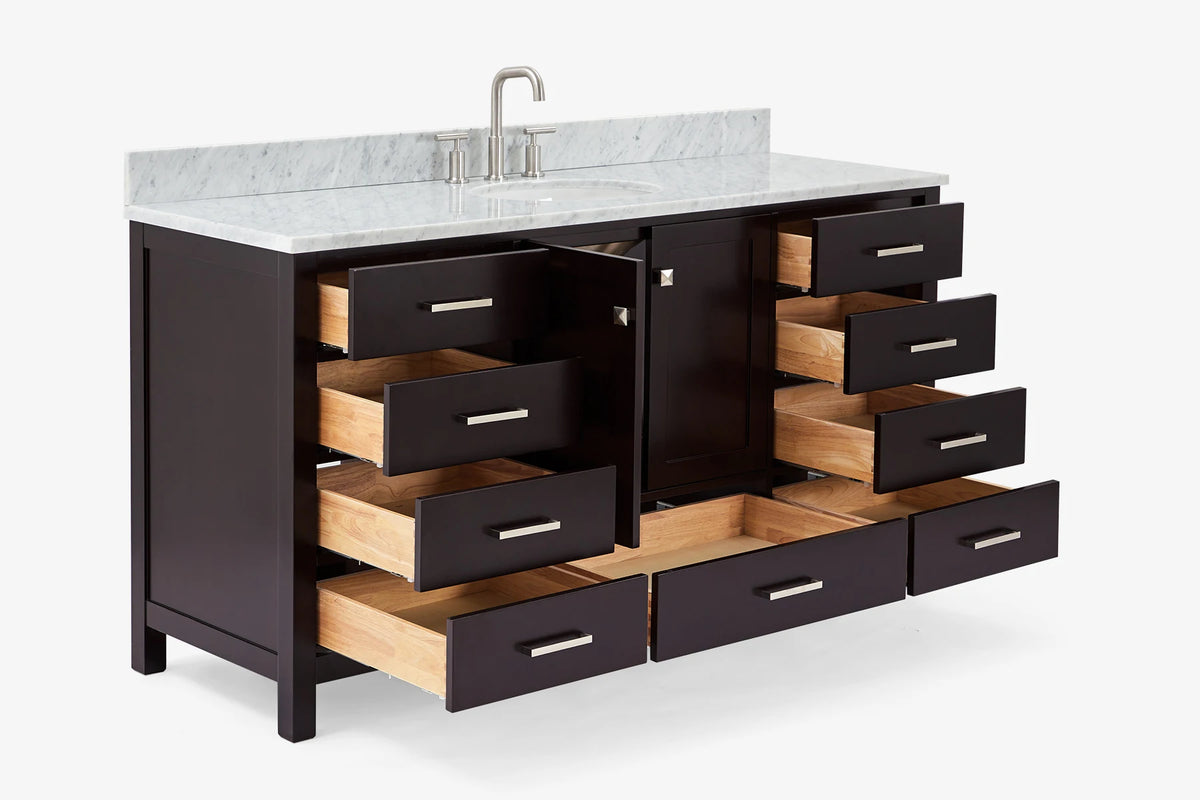 Ariel Cambridge (66" & 67") in single oval sink vanity with marble countertop (0.75" & 1.5").