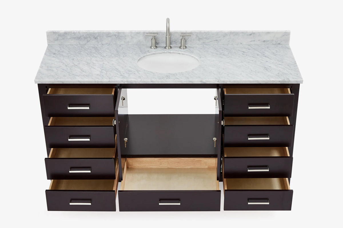 Ariel Cambridge (66" & 67") in single oval sink vanity with marble countertop (0.75" & 1.5").