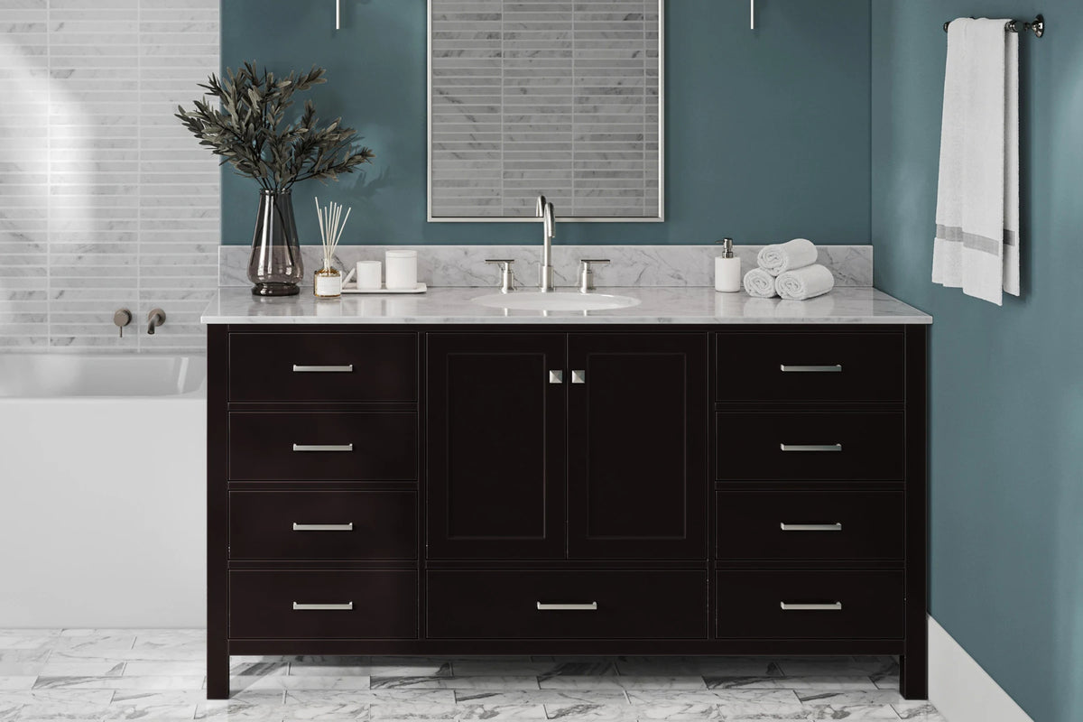 Ariel Cambridge (66" & 67") in single oval sink vanity with marble countertop (0.75" & 1.5").