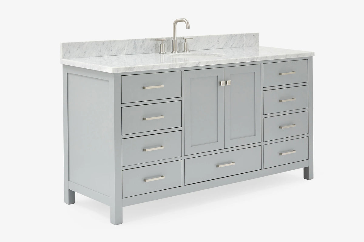 Ariel Cambridge (66" & 67") in single oval sink vanity with marble countertop (0.75" & 1.5").