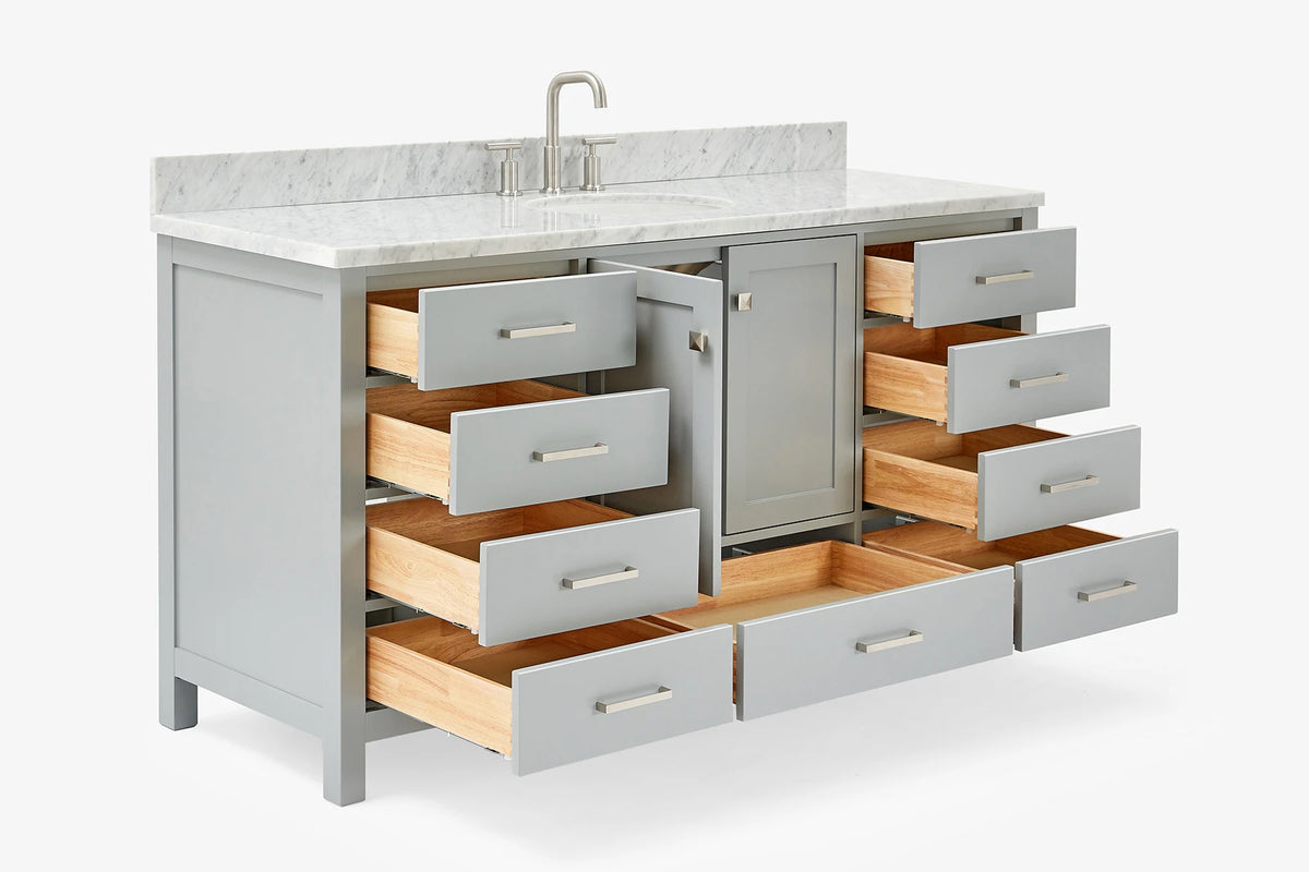 Ariel Cambridge (66" & 67") in single oval sink vanity with marble countertop (0.75" & 1.5").