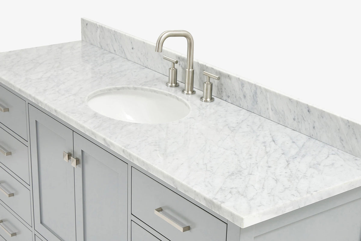 Ariel Cambridge (66" & 67") in single oval sink vanity with marble countertop (0.75" & 1.5").
