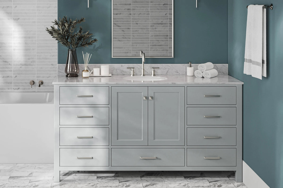 Ariel Cambridge (66" & 67") in single oval sink vanity with marble countertop (0.75" & 1.5").