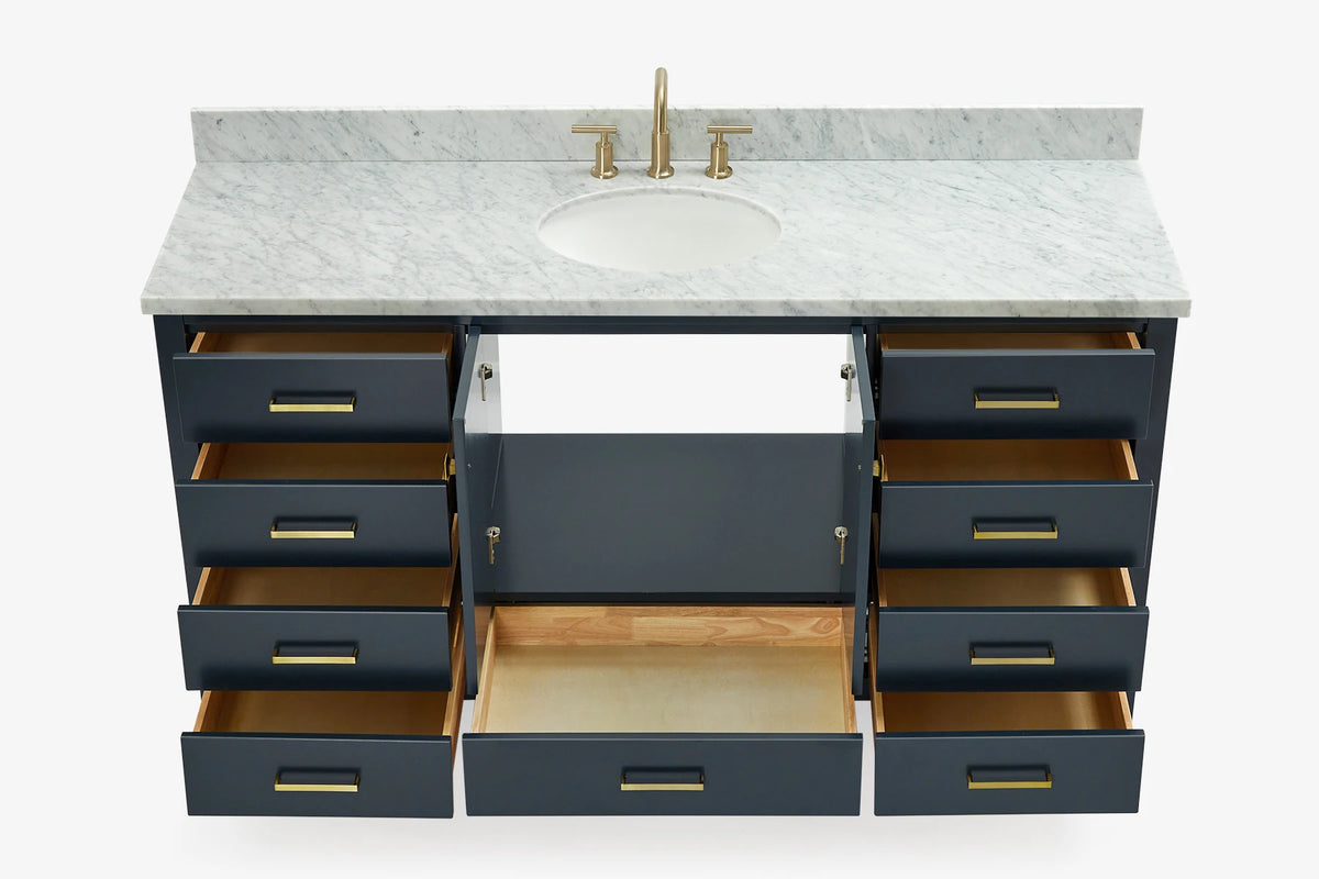 Ariel Cambridge (66" & 67") in single oval sink vanity with marble countertop (0.75" & 1.5").