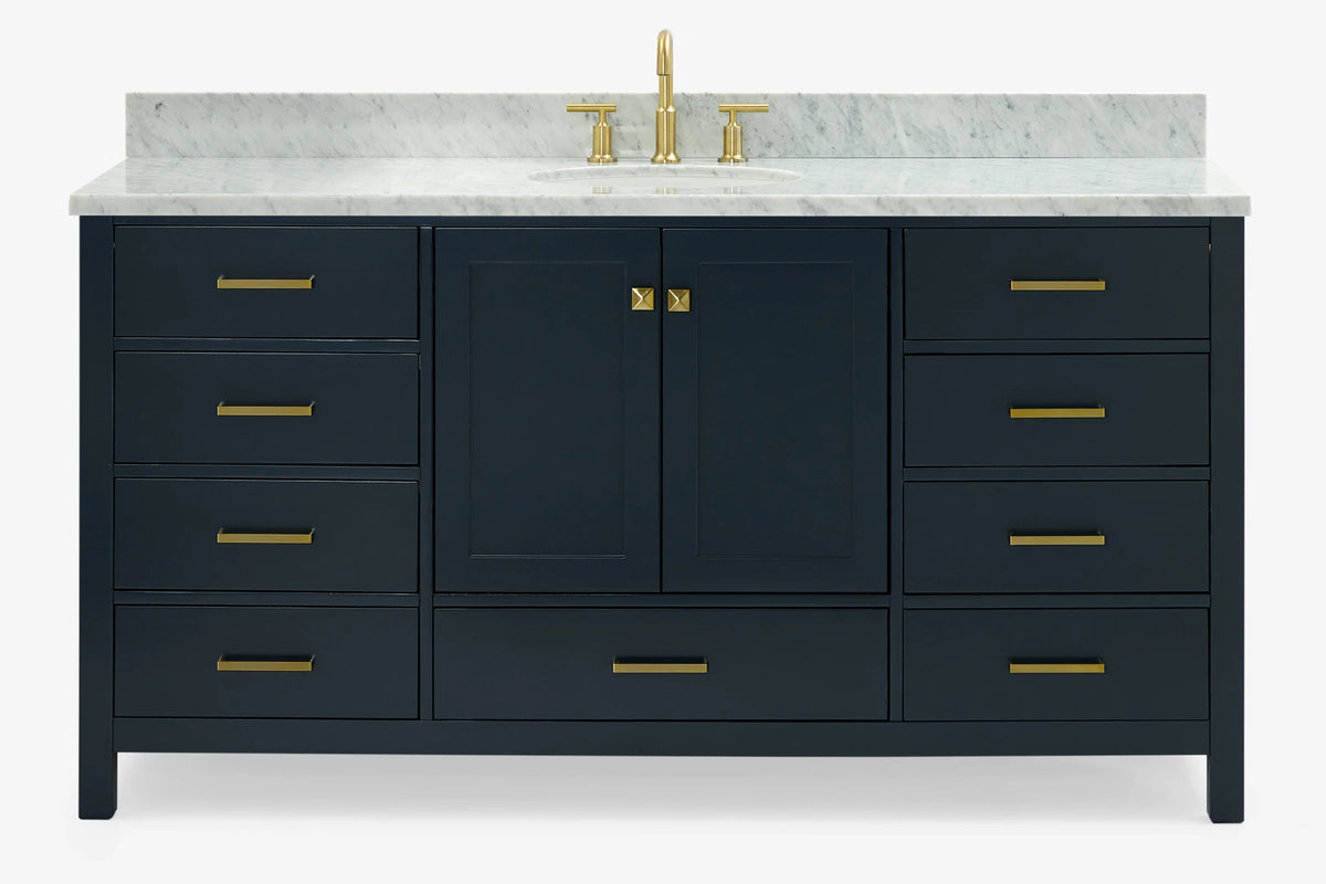 Ariel Cambridge (66" & 67") in single oval sink vanity with marble countertop (0.75" & 1.5").