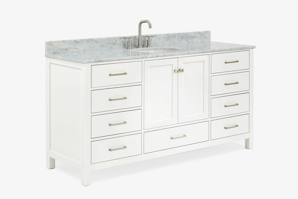 Ariel Cambridge (66" & 67") in single oval sink vanity with marble countertop (0.75" & 1.5").