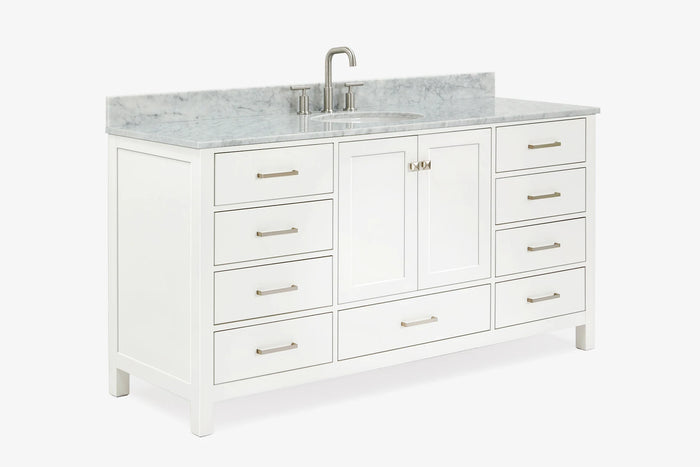 Ariel Cambridge (66" & 67") in single oval sink vanity with marble countertop (0.75" & 1.5").