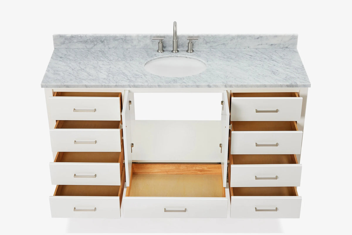 Ariel Cambridge (66" & 67") in single oval sink vanity with marble countertop (0.75" & 1.5").