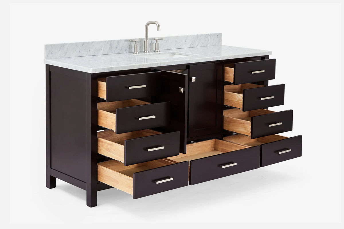 Ariel cambridge 66-67 inch single rectangle sink vanity with countertop with (0.75,1.5)in edge