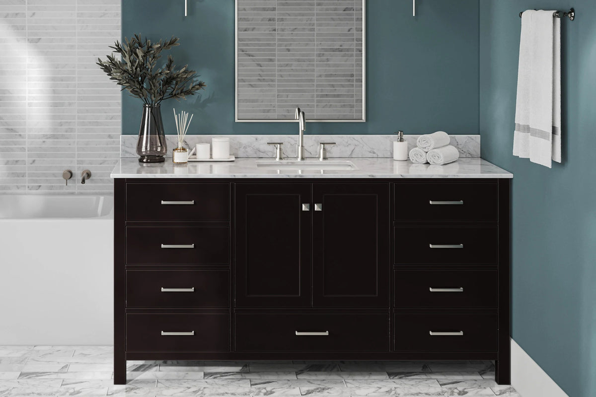 Ariel cambridge 66-67 inch single rectangle sink vanity with countertop with (0.75,1.5)in edge