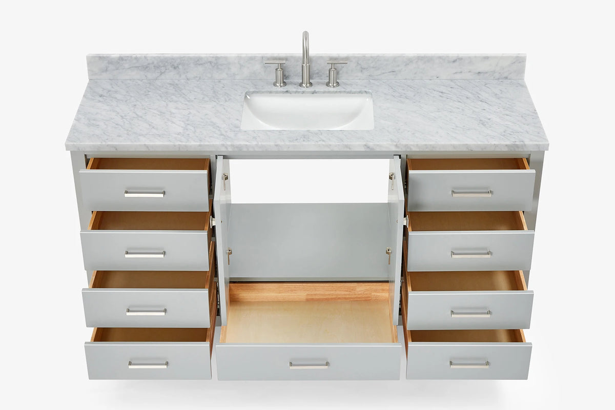 Ariel cambridge 66-67 inch single rectangle sink vanity with countertop with (0.75,1.5)in edge
