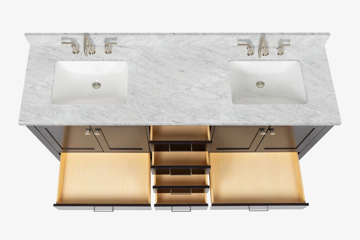 Ariel cambridge 72-73in. bathroom vanity double rectangle sink vanity with (0.75, 1.5, 2)in countertop