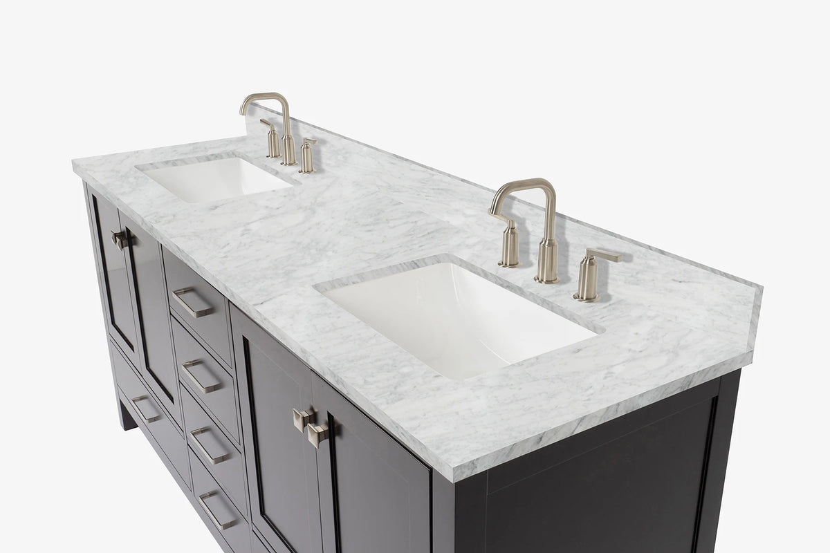 Ariel cambridge 72-73in. bathroom vanity double rectangle sink vanity with (0.75, 1.5, 2)in countertop