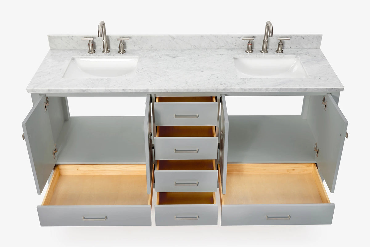 Ariel cambridge 72-73in. bathroom vanity double rectangle sink vanity with (0.75, 1.5, 2)in countertop