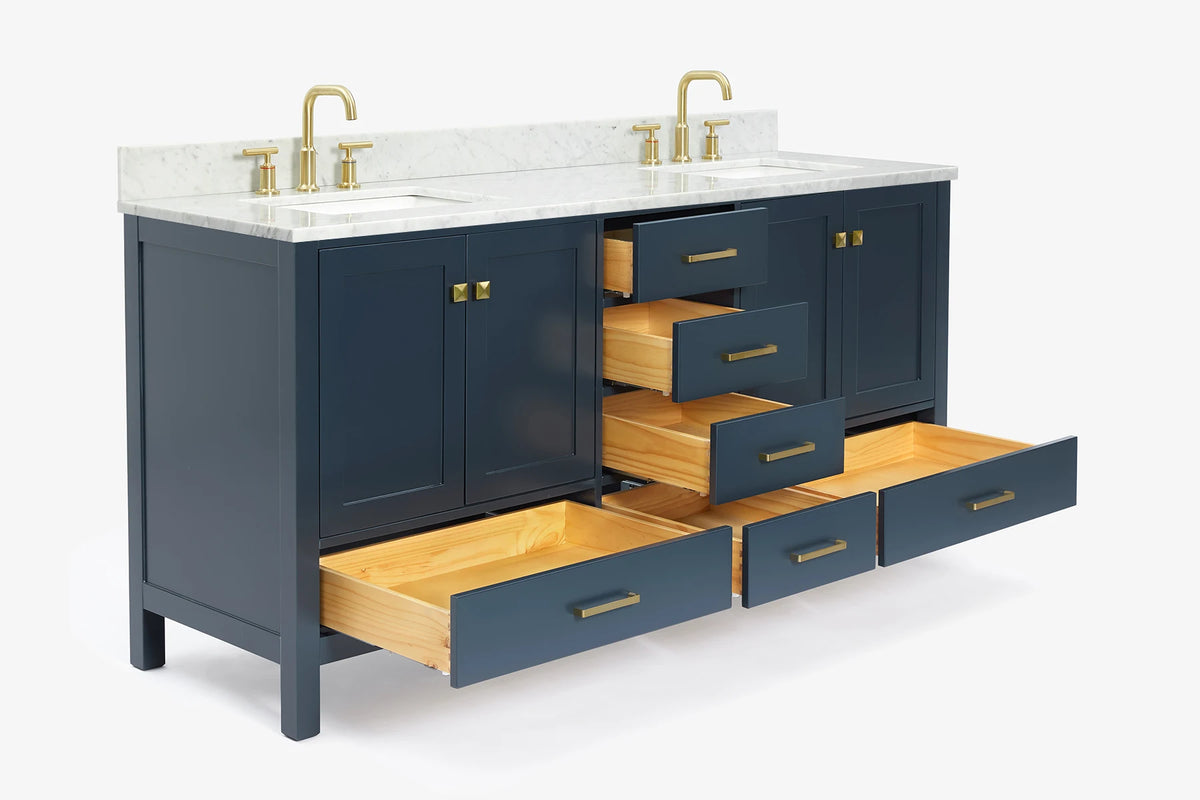 Ariel cambridge 72-73in. bathroom vanity double rectangle sink vanity with (0.75, 1.5, 2)in countertop
