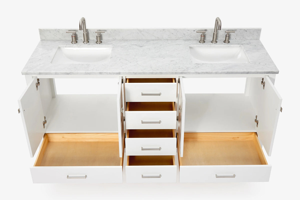 Ariel cambridge 72-73in. bathroom vanity double rectangle sink vanity with (0.75, 1.5, 2)in countertop