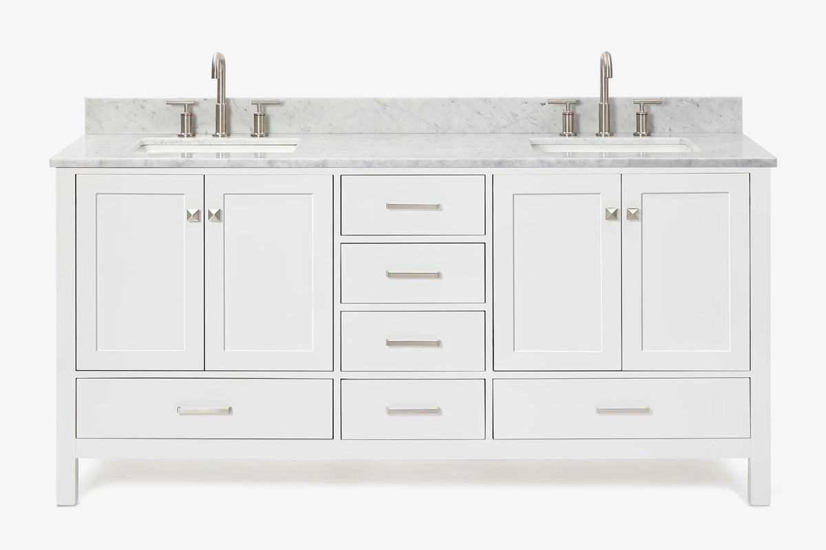 Ariel cambridge 72-73in. bathroom vanity double rectangle sink vanity with (0.75, 1.5, 2)in countertop